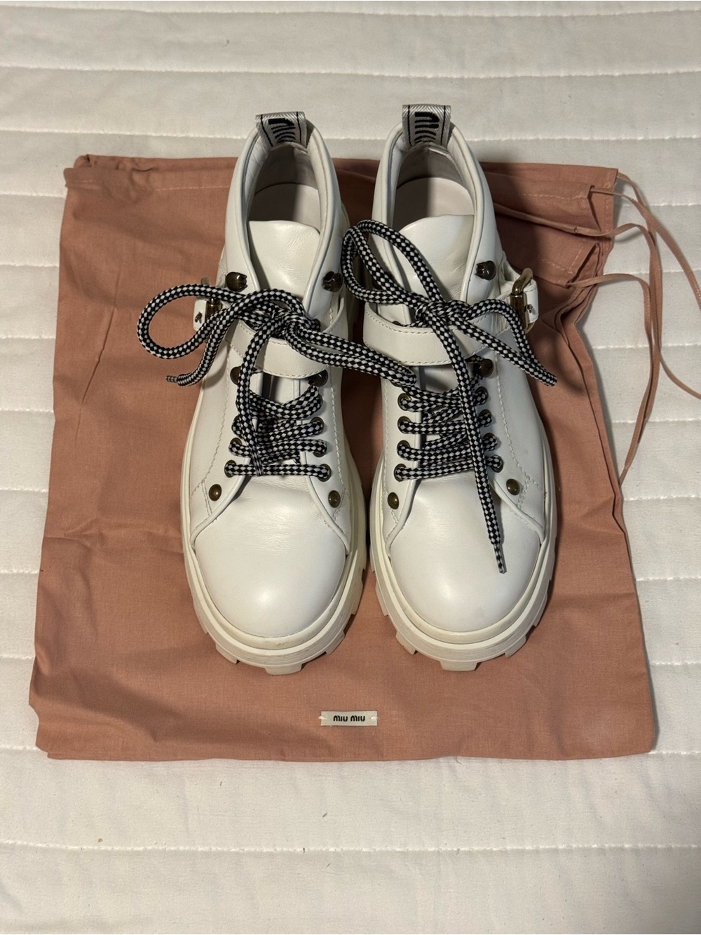 Miu Miu White Leather Buckle Sneakers — EU 39.5